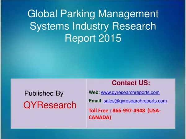 Global Parking Management Systems Industry Growth, Trends, Analysis, Research and Development
