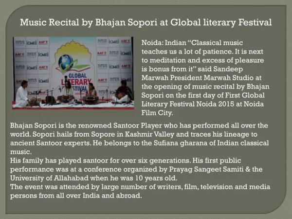 Music Recital by Bhajan Sopori at Global literary Festival