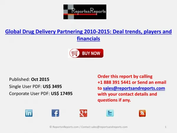 Global Drug Delivery Market Partnering 2010-2015: Deal trends, players and financials