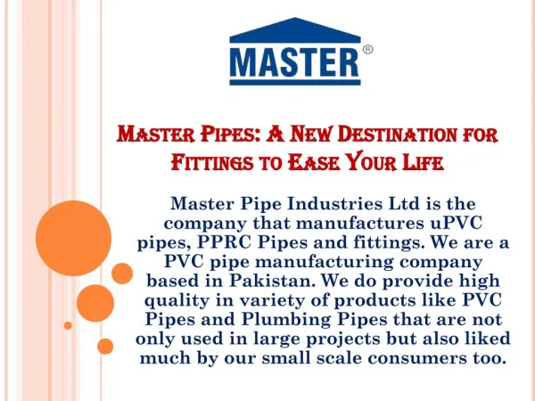 Master Pipes: A New Destination for Fittings to Ease Your Life