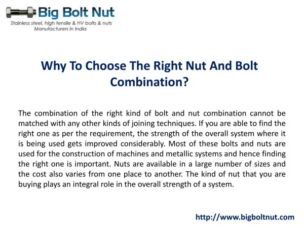 Why To Choose The Right Nut And Bolt Combination?