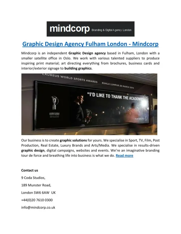Graphic Design Agency Fulham London - Mindcorp