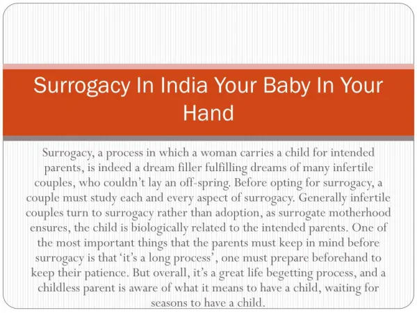 Surrogacy In India Your Baby In Your Hand