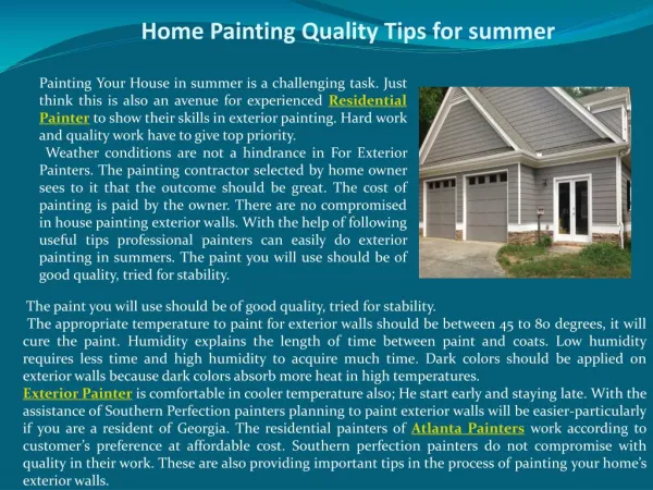 Home Painting Quality Tips for summer