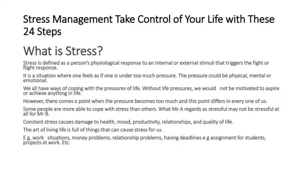 Stress Management-Control Your Life With These 24 Steps