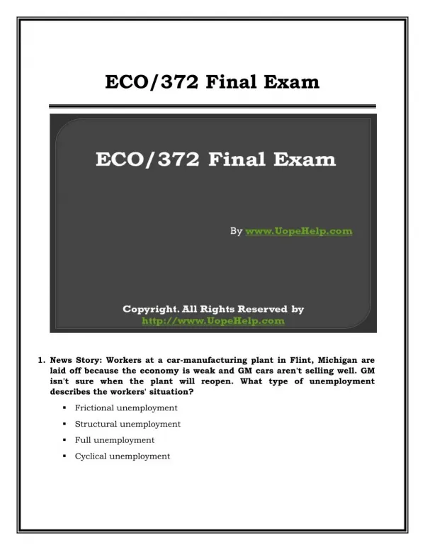 ECO 372 Final Exam (Latest) UOP Complete Course Tutorials