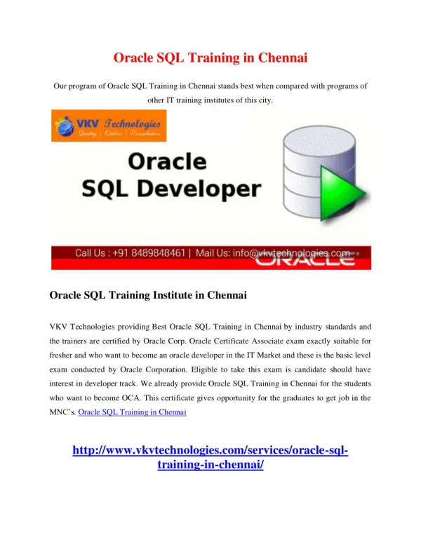 Oracle SQL Training in Chennai