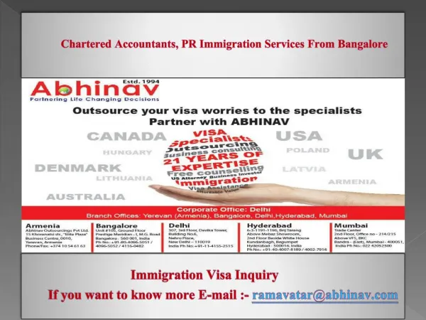 Chartered Accountants, PR Immigration Services From Bangalore