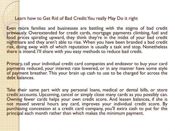 Learn how to Get Rid of Bad Credit
