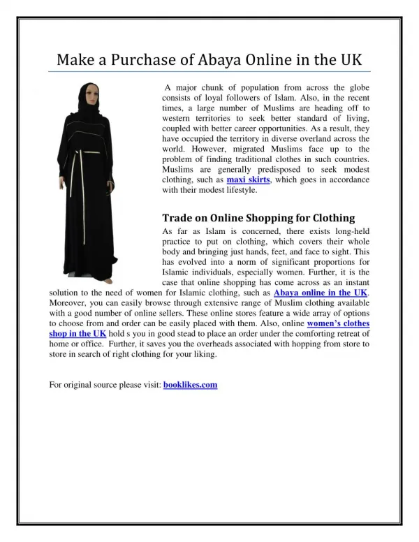 Make a Purchase of Abaya Online in the UK