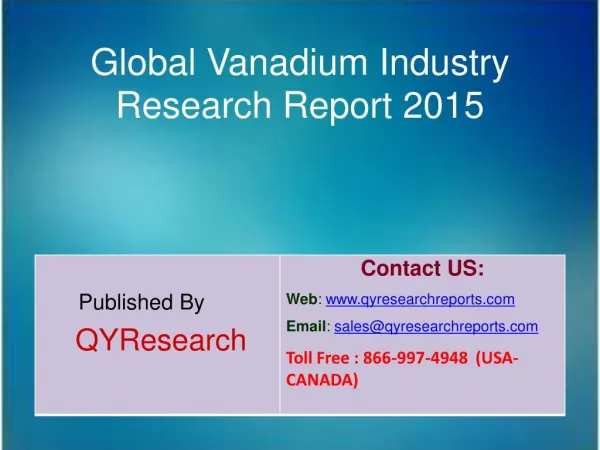 Global Vanadium Industry 2015 Market Growth, Insights, Shares, Analysis, Study, Research and Development