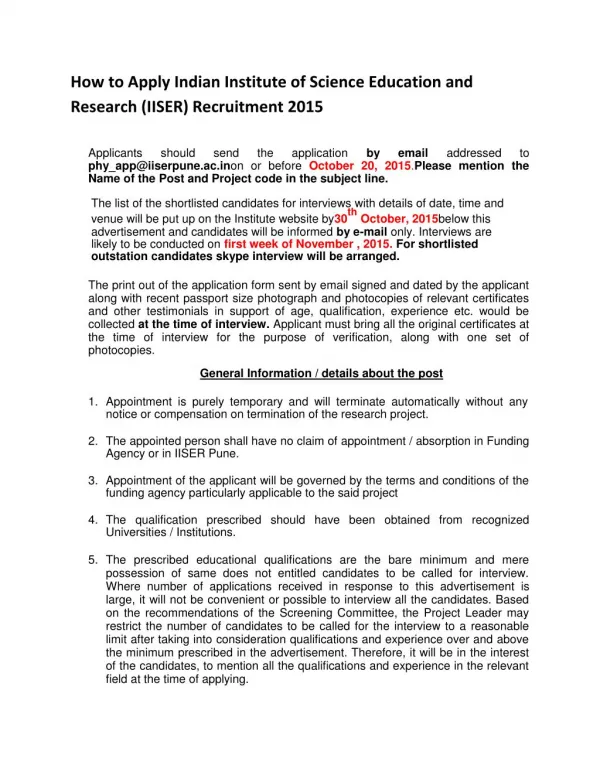 How to Apply Indian Institute of Science Education and Research (IISER) Recruitment 2015