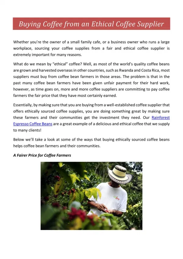 Buying Coffee from an Ethical Coffee Supplier