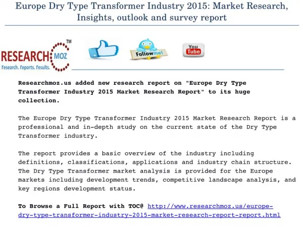 Europe Dry Type Transformer Industry 2015 Market Research Report