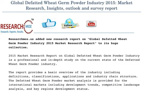 Global Defatted Wheat Germ Powder Industry 2015 Market Research Report