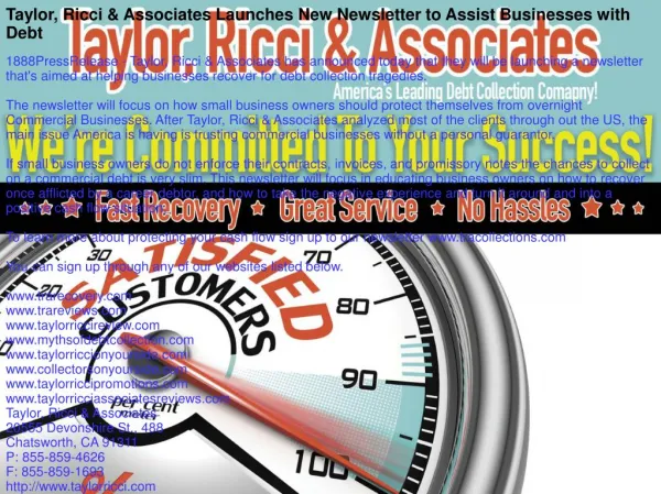Taylor, Ricci & Associates Launches New Newsletter to Assist Businesses with Debt
