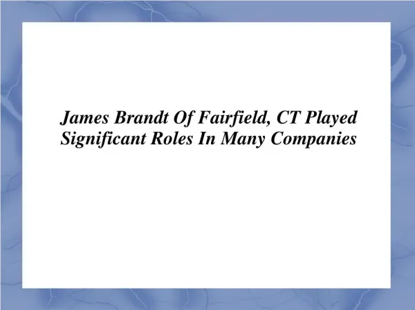 James Brandt Of Fairfield, CT Played Significant Roles In Many Companies