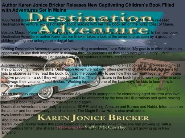 Author Karen Jonice Bricker Releases New Captivating Children's Book Filled with Adventures Set in Maine