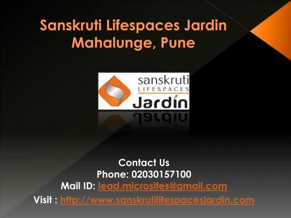 Sanskruti Lifespaces Jardin- Pune - Call @ 02030157100 For Booking, Review, Location, Price, Public Opinion
