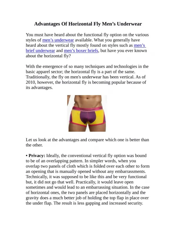 Advantages Of Horizontal Fly Men’s Underwear
