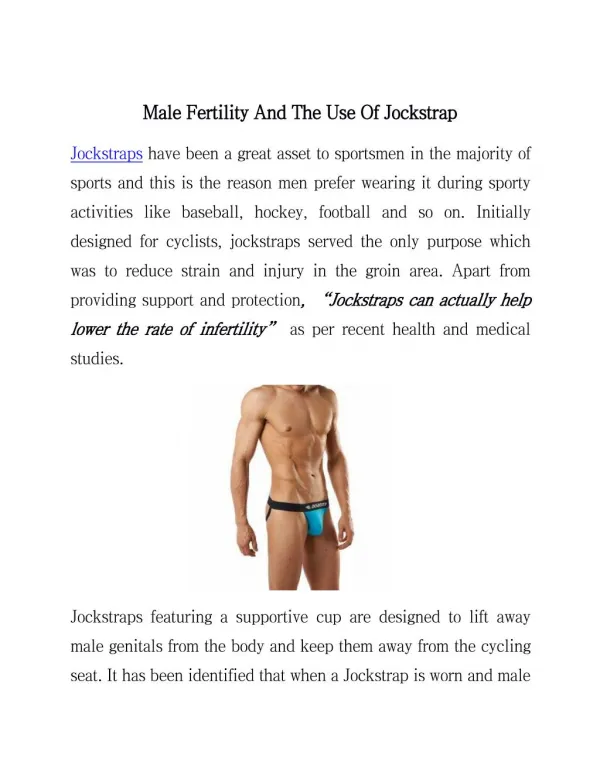 Male Fertility and the Use of Jockstrap
