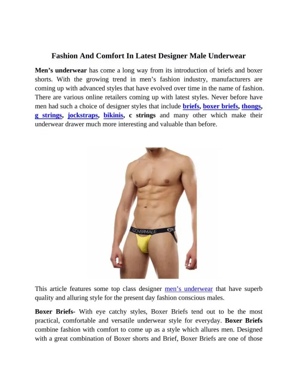Fashion and Comfort in Latest Designer Male Underwear