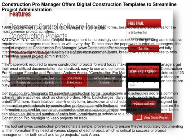Construction Pro Manager Offers Digital Construction Templates to Streamline Project Administration