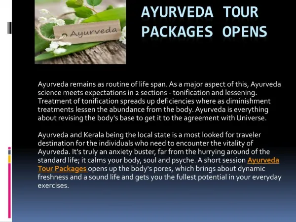Ayurveda Tour Packages
