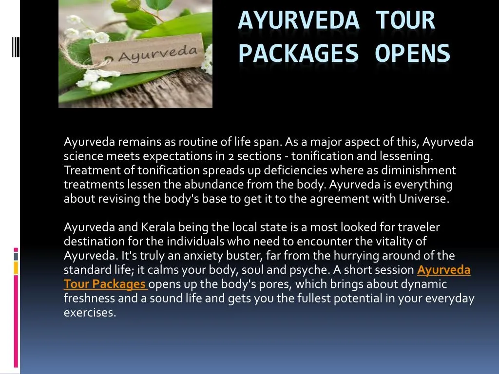 ayurveda tour packages opens