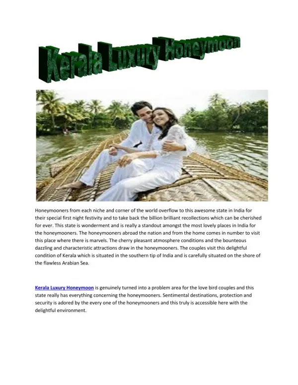 Kerala Luxury Honeymoon packages