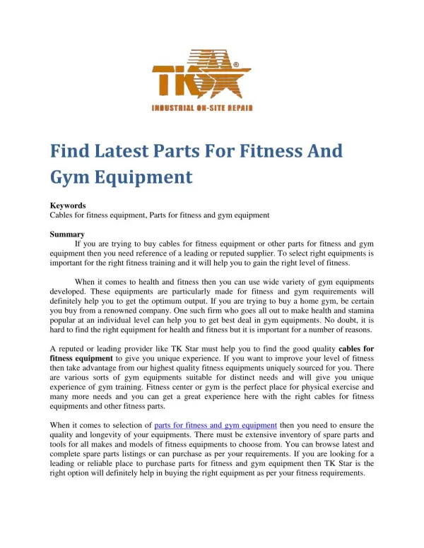 Find Latest Parts For Fitness And Gym Equipment