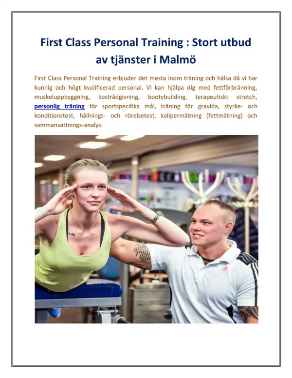 First Class Personal Training : Stort utbud av tjänster i Malmö