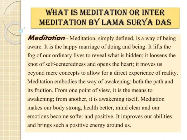What is Meditation or Inter Meditation By Lama Surya Das