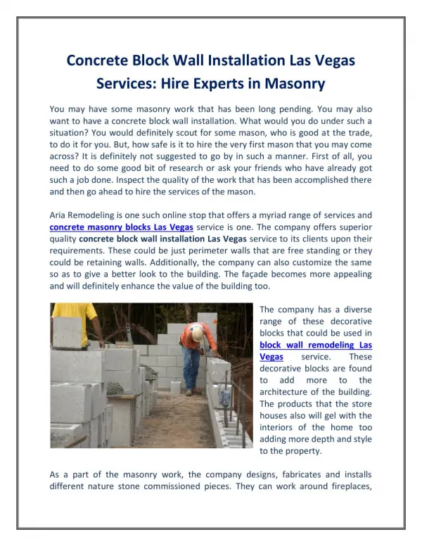 Concrete Block Wall Installation Las Vegas Services: Hire Experts in Masonry