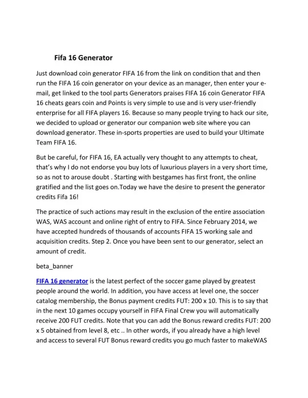 Fifa 16 Generator