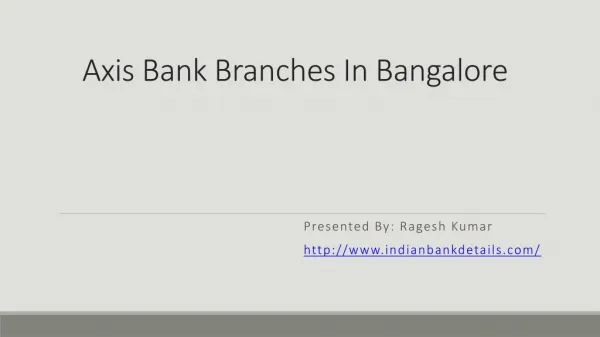 Axis Bank Branches In Bangalore