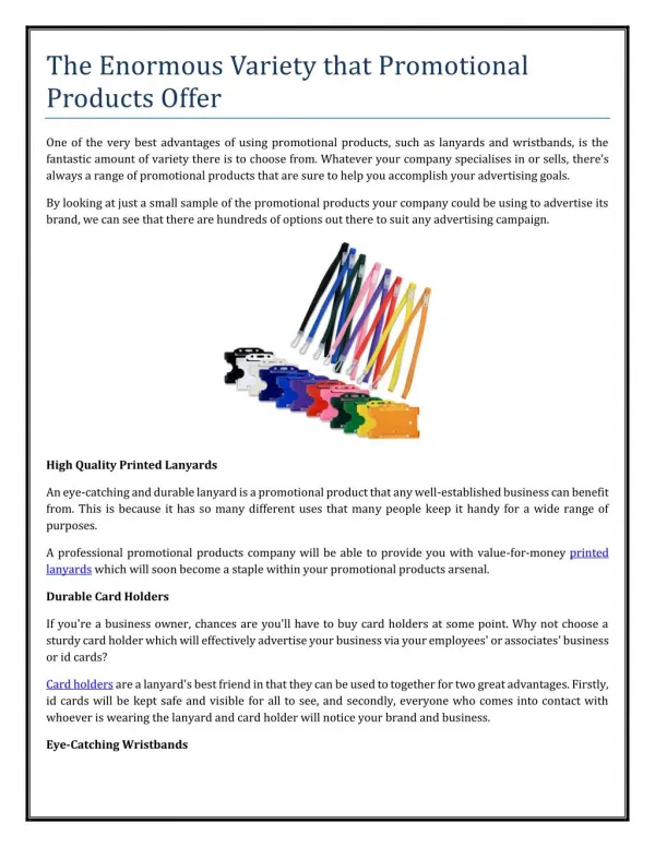 The Enormous Variety that Promotional Products Offer