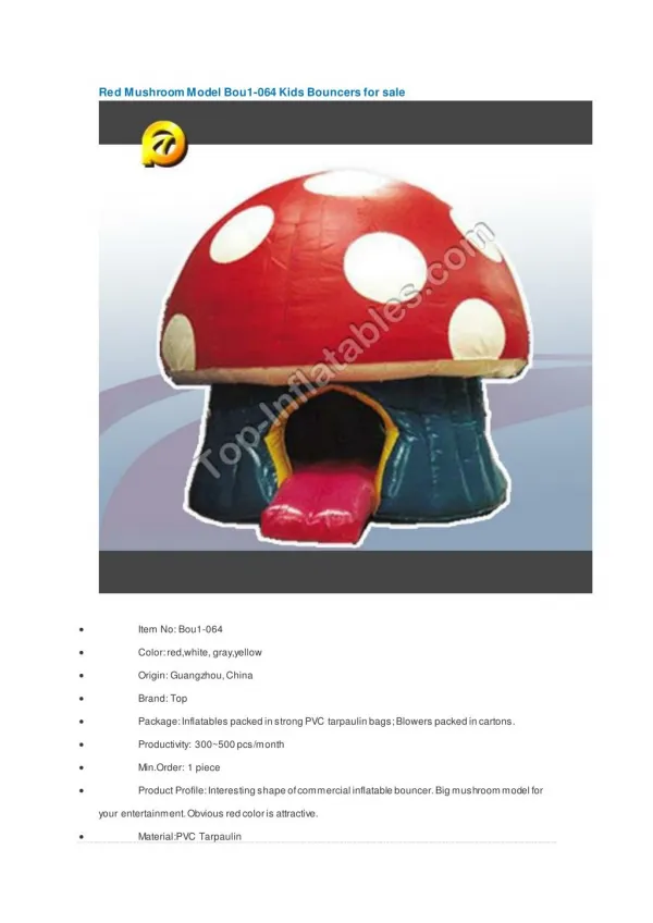 Red Mushroom Model Bou1-064 Kids Bouncers for sale