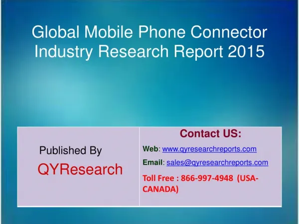Global Mobile Phone Connector Market 2015 Industry Growth, Trends, Analysis, Research and Development