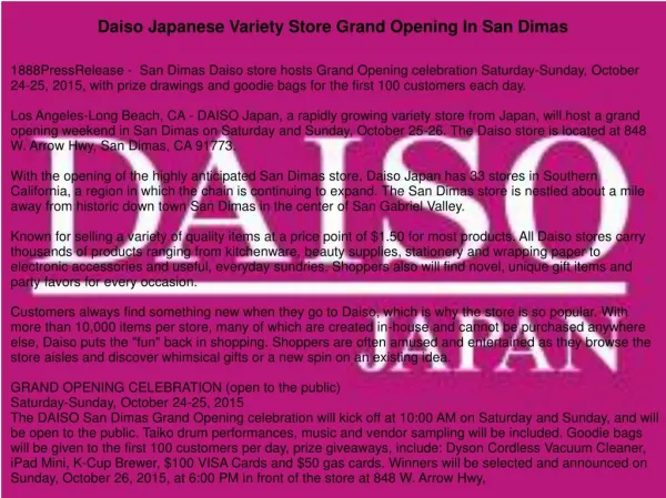 Daiso Japanese Variety Store Grand Opening In San Dimas
