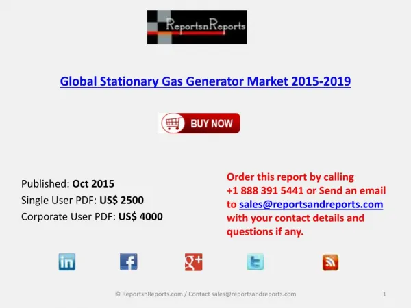 Global Stationary Gas Generator Market 2015-2019