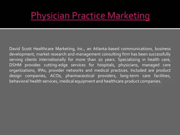 Physician Practice Marketing