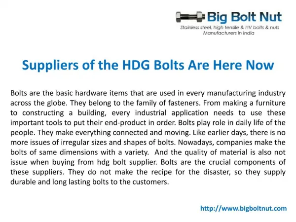 Suppliers of the HDG Bolts Are Here Now