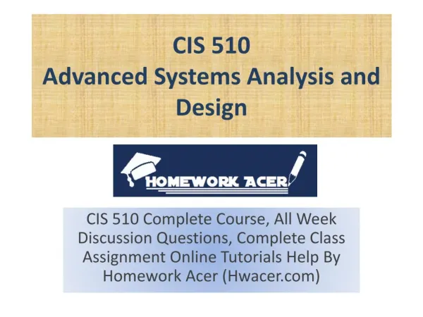 CIS 510 Strayer - Advanced Systems Analysis And Design