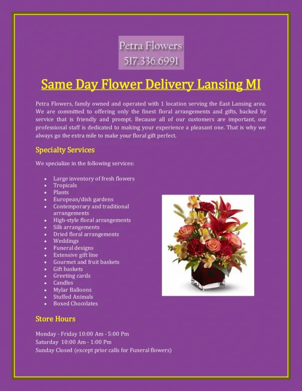 Same Day Flower Delivery Lansing MI