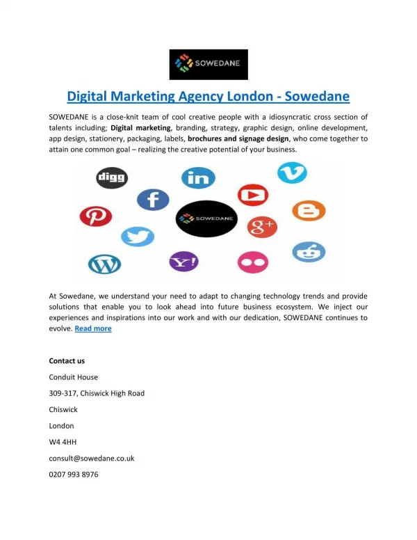 Digital Marketing Agency London - Sowedane