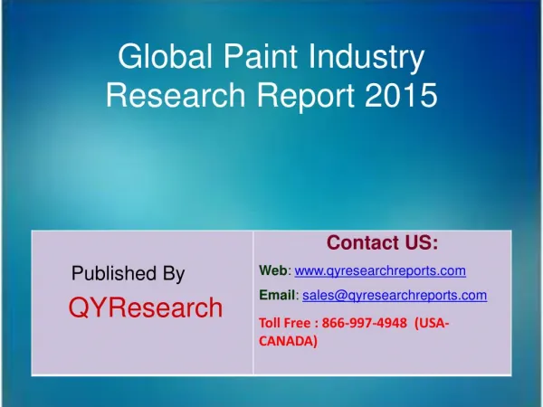 Global Paint Market 2015 Industry Development, Research, Trends, Analysis and Growth