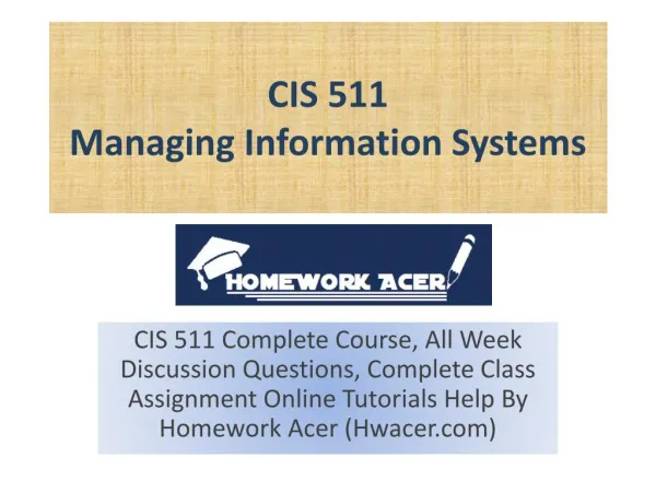 CIS 511 Assignment - Managing Information Systems