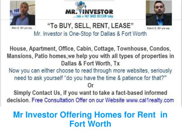 Mr Investor Offering Homes for Rent in Fort Worth