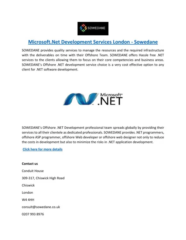 Microsoft.Net Development Services London - Sowedane